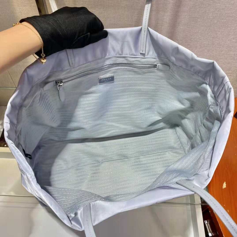 Pra*a re-nylon and saffiano leather tote bag blue