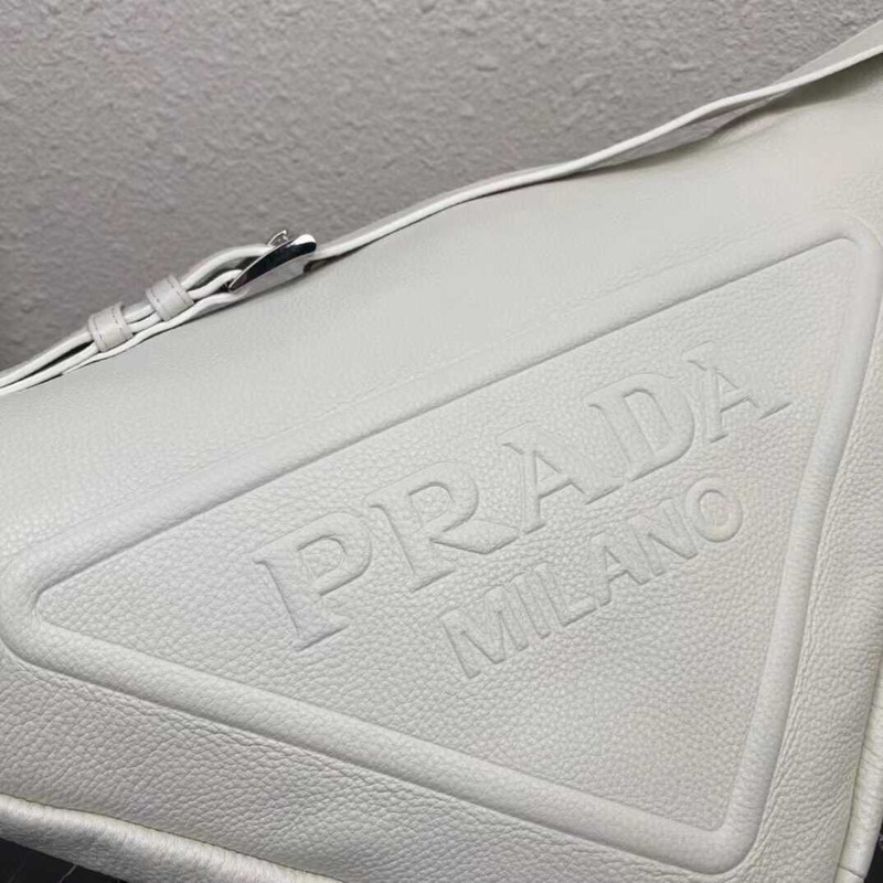 Pra*a pre-owned triangle logo embossed shoulder bag white