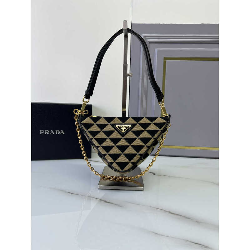 Pra*a symbole leather and fabric mini bag black&beige