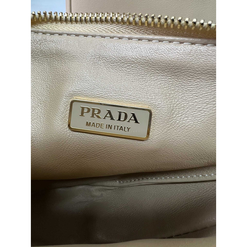 Pra*a symbole leather and fabric mini bag beige&white