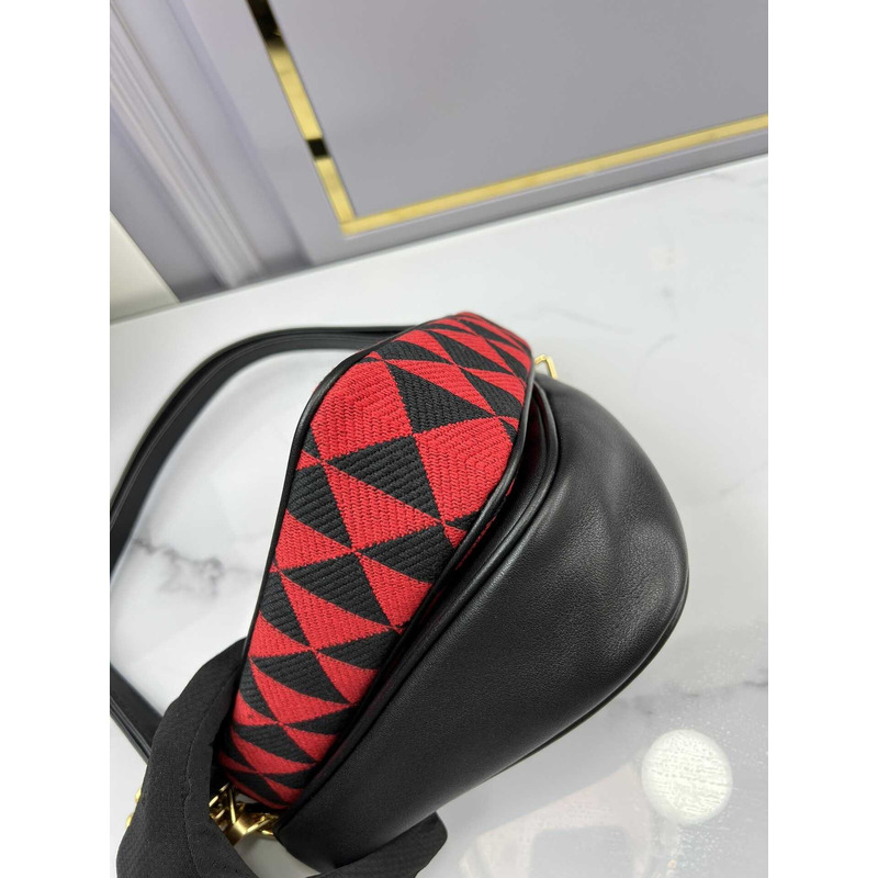 Pra*a symbole leather and fabric mini bag black&red