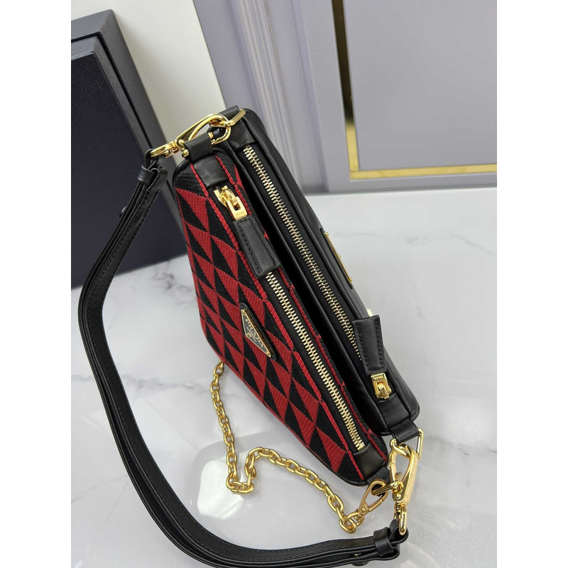 Pra*a symbole leather and fabric mini bag black&red