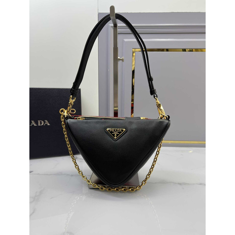 Pra*a symbole leather and fabric mini bag black&red