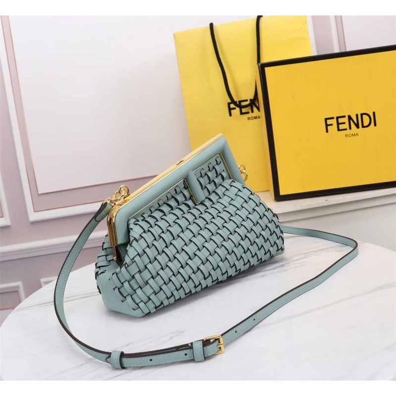 F**di small style first interwoven leather bag blue