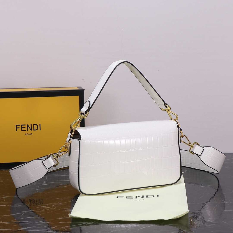 F**di baguette leather shoulder bag white