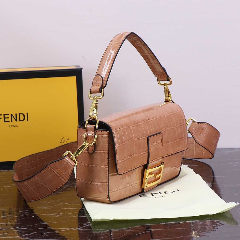 F**di baguette handbag crocodile leather light brown