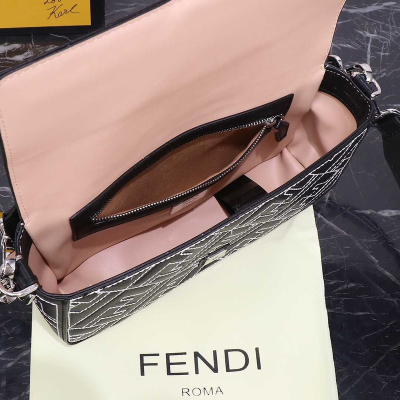 F**di baguette bag nappa leather with stitched ff pattern black