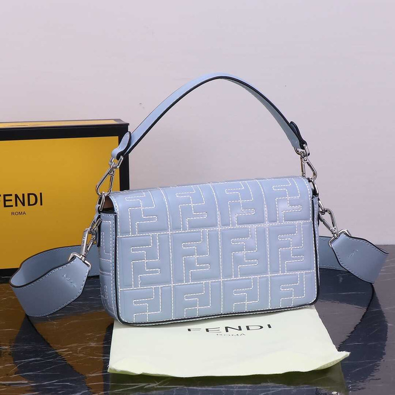 F**di baguette bag nappa leather with stitched ff pattern blue
