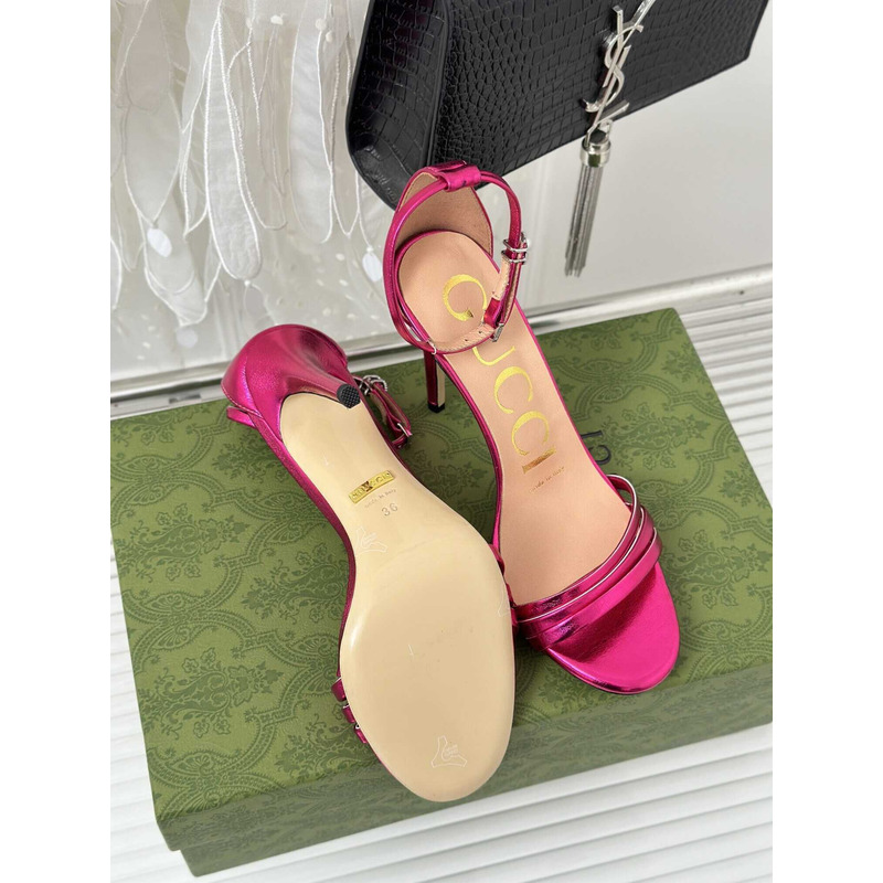 G*u*i leather strap high heel sandals rose