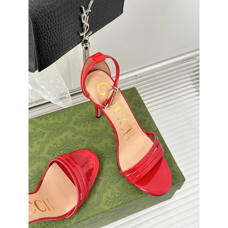 G*u*i leather strap high heel sandals red