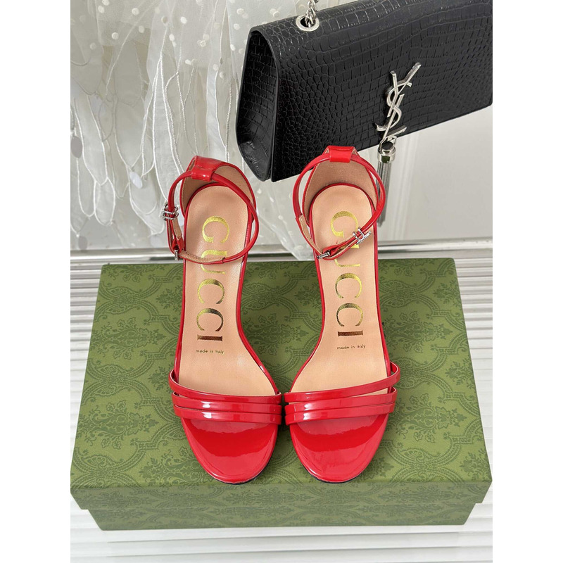 G*u*i leather strap high heel sandals red