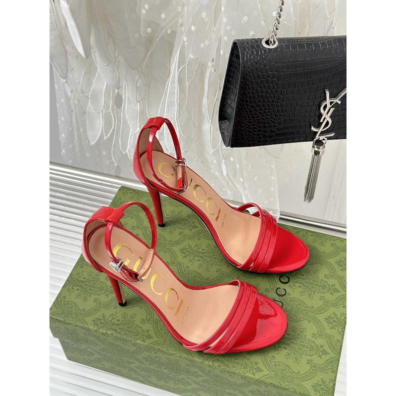G*u*i leather strap high heel sandals red