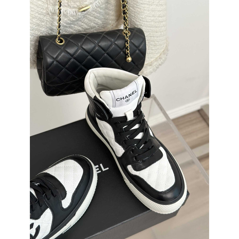 Ch*el sneakers high top black and white