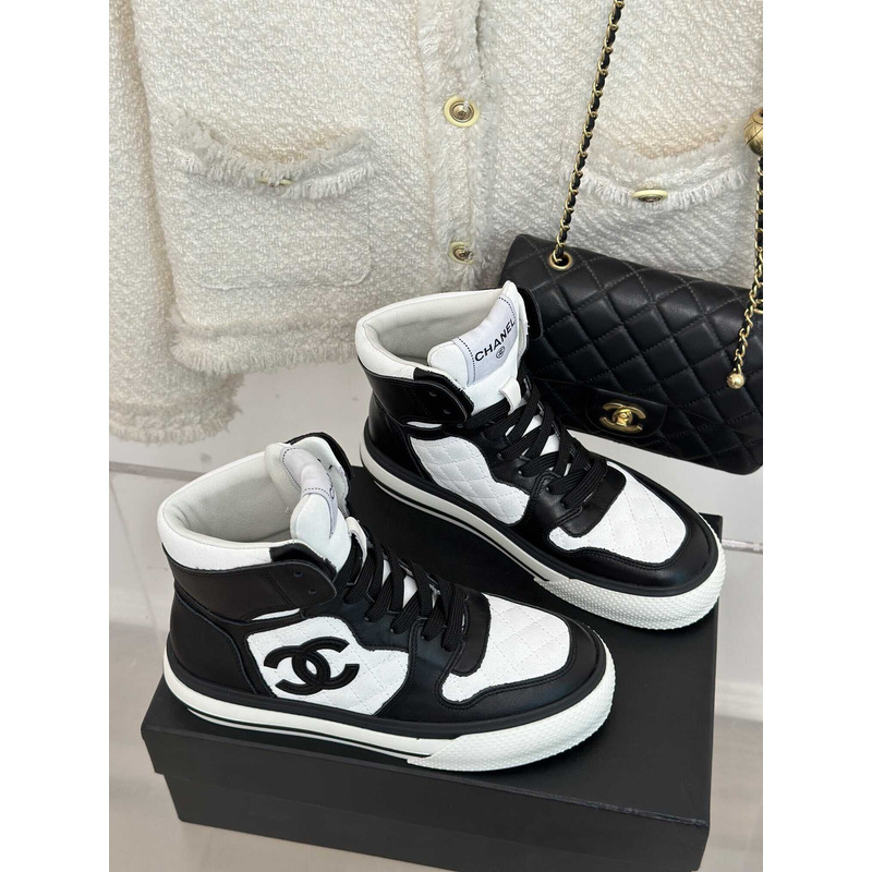 Ch*el sneakers high top black and white