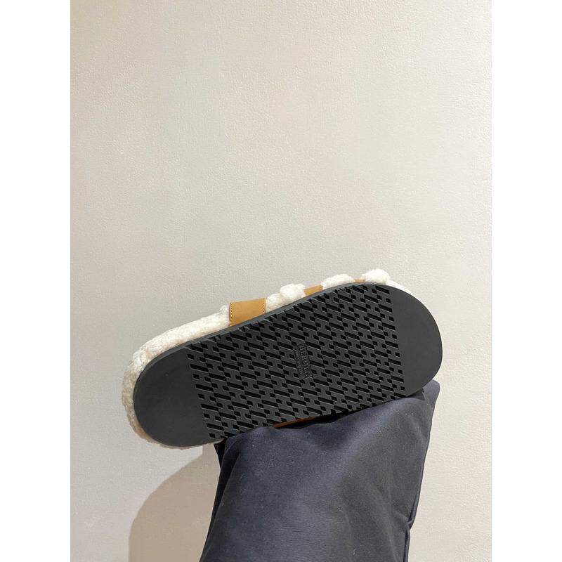 H**mes sandals with fur brown and white