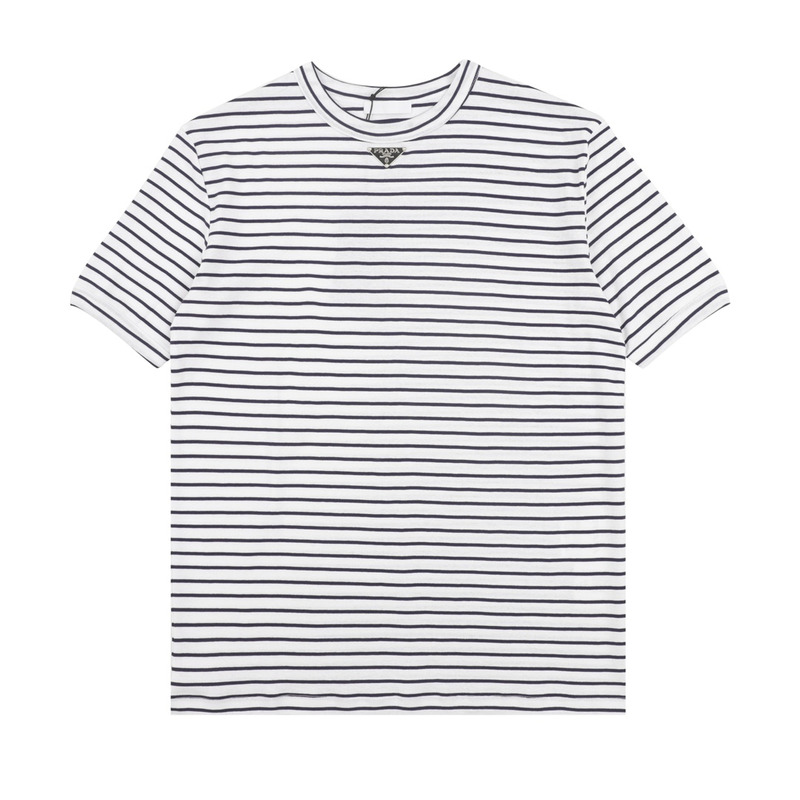 Pra*a triangle logo striped crewneck t-shirt