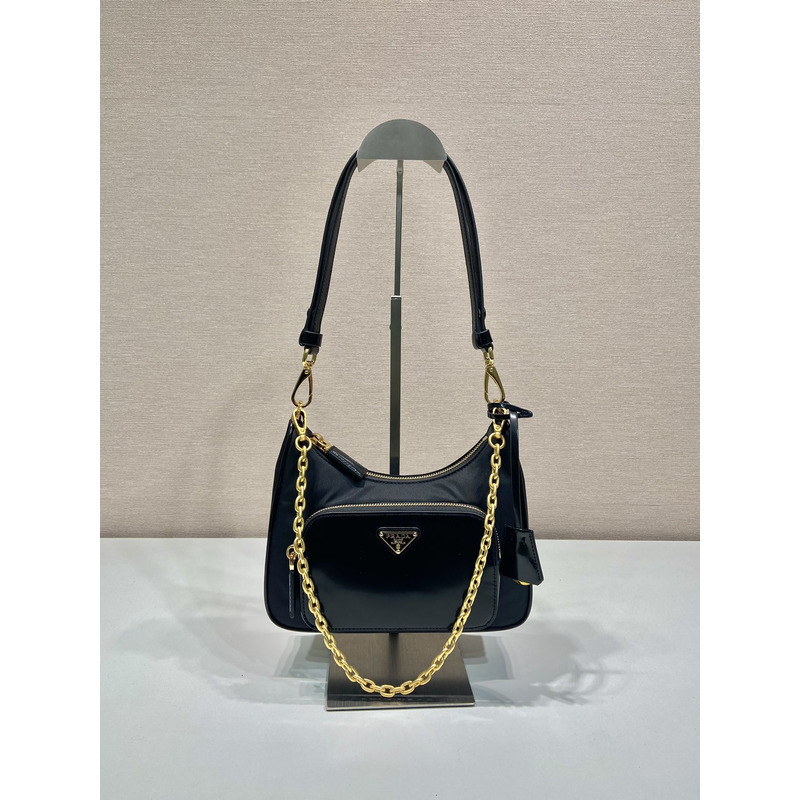 Pra*a recycled nylon and glossy leather mini bag black