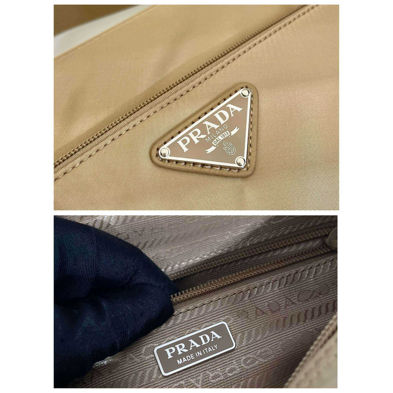 Pra*a logo plaque shoulder bag beige