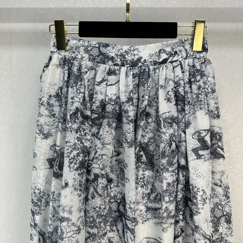 D*or flared mid-length skirt cotton jacquard ecru and blue