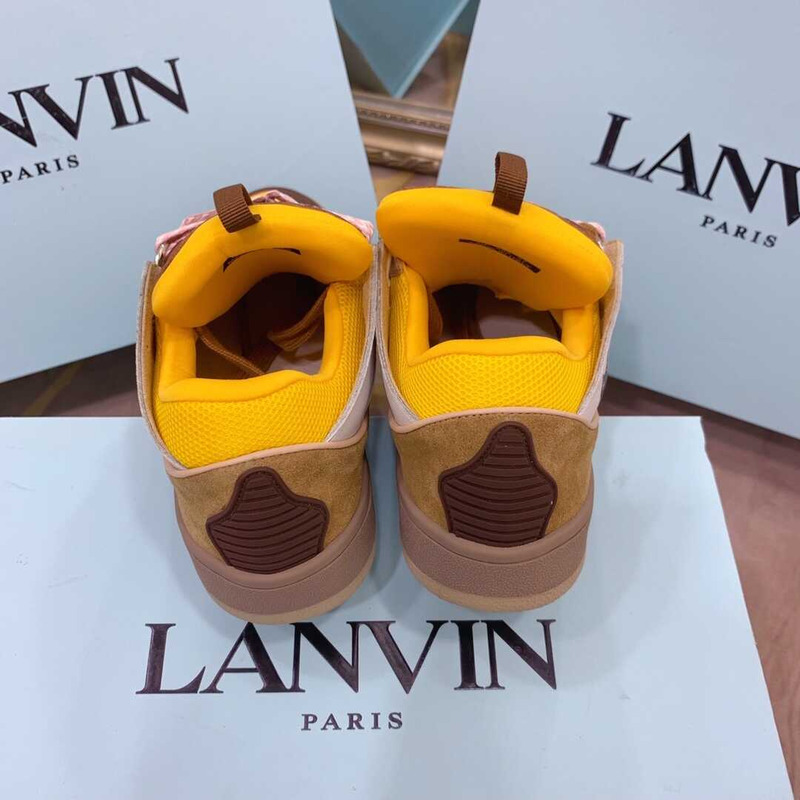 Lanvin Pre-owned Leather Curb White Yellow Brown In Pink