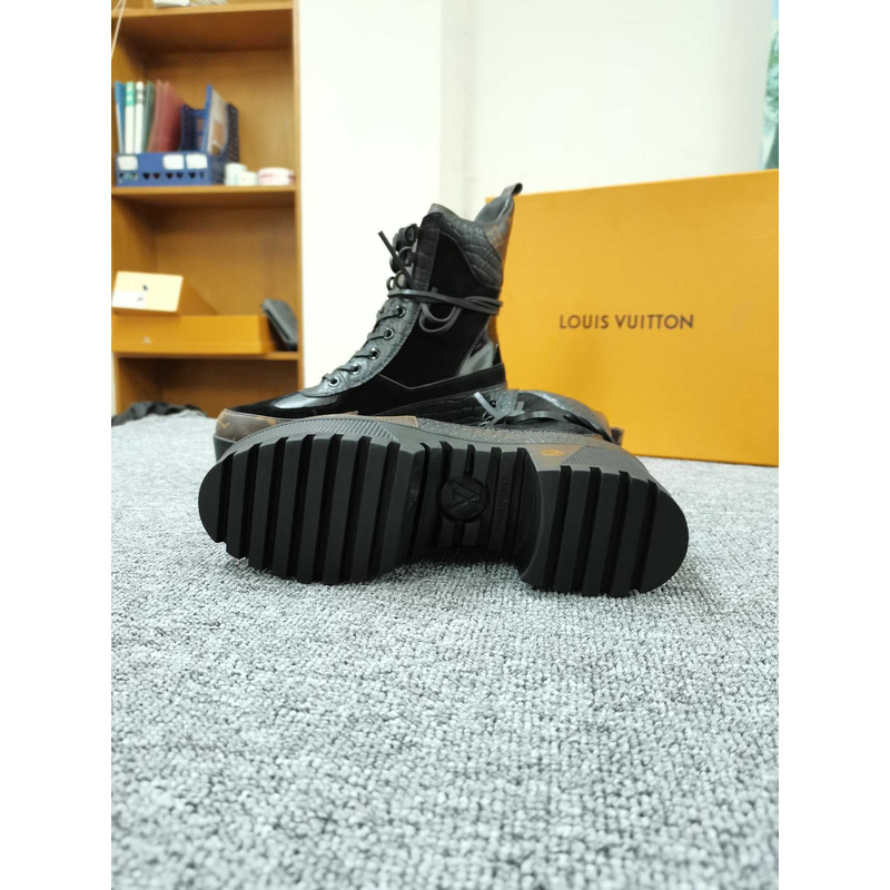 l**is V*t*n monogram  print leather boots black