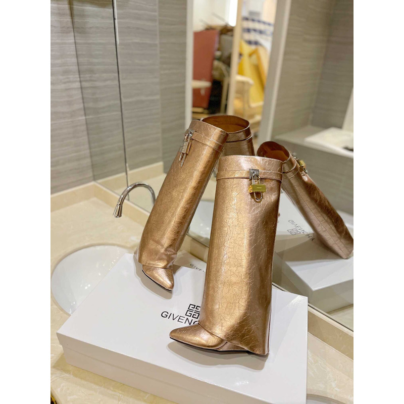 Givenchy Shark Lock Embellished Long Boots Gold