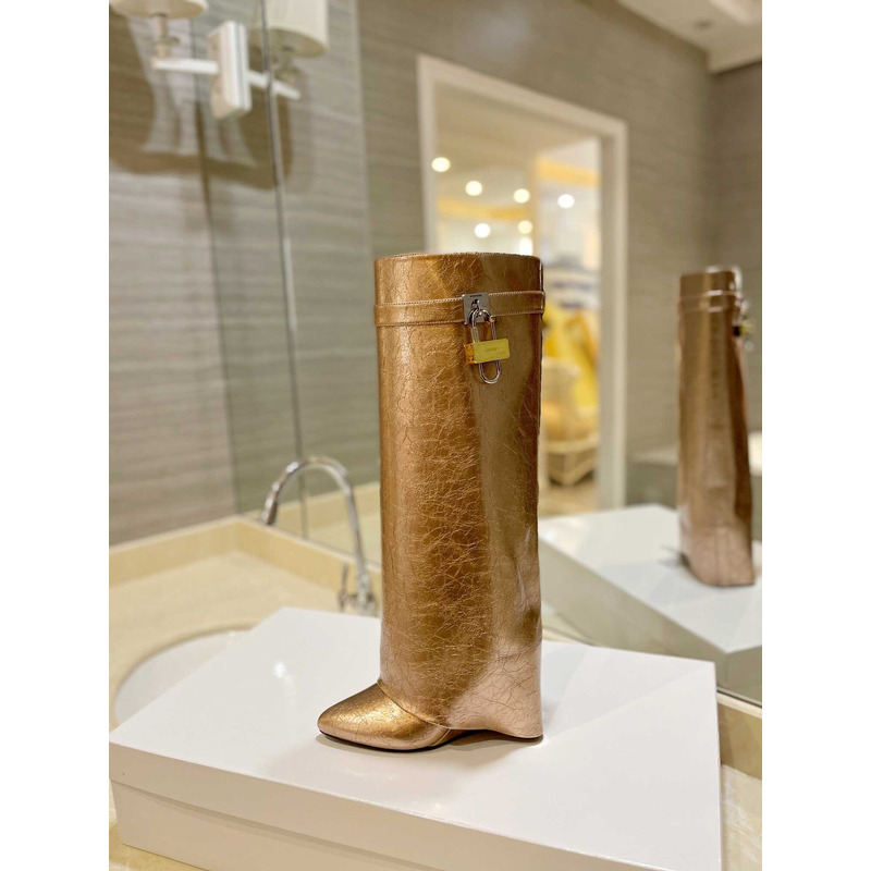 Givenchy Shark Lock Embellished Long Boots Gold