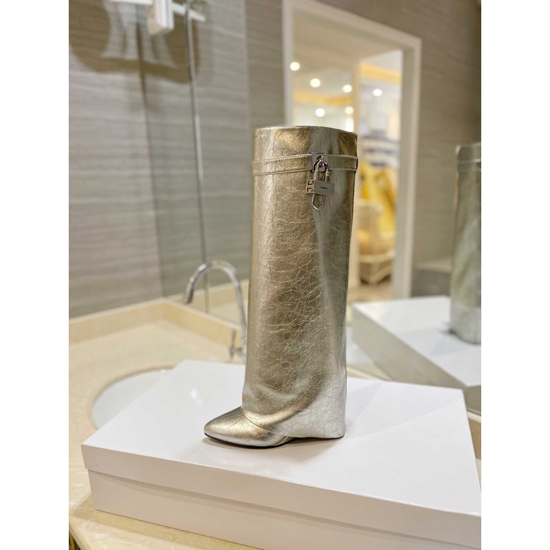 Givenchy Shark Lock Embellished Long Boots Silver