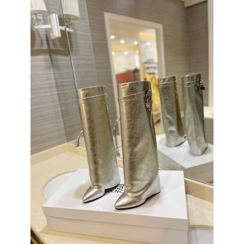 Givenchy Shark Lock Embellished Long Boots Silver