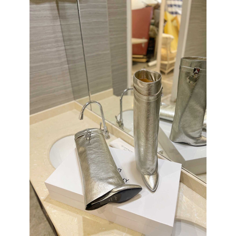 Givenchy Shark Lock Embellished Long Boots Silver