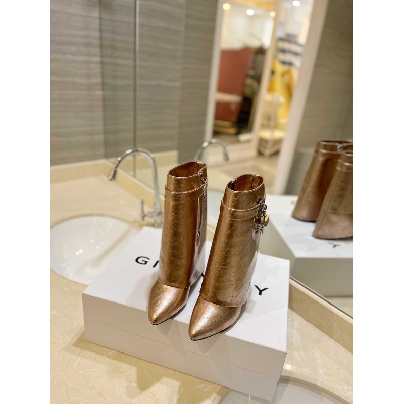 Givenchy Shark Lock Leather Ankle Boots Gold
