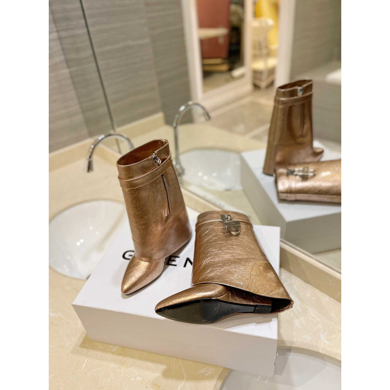 Givenchy Shark Lock Leather Ankle Boots Gold