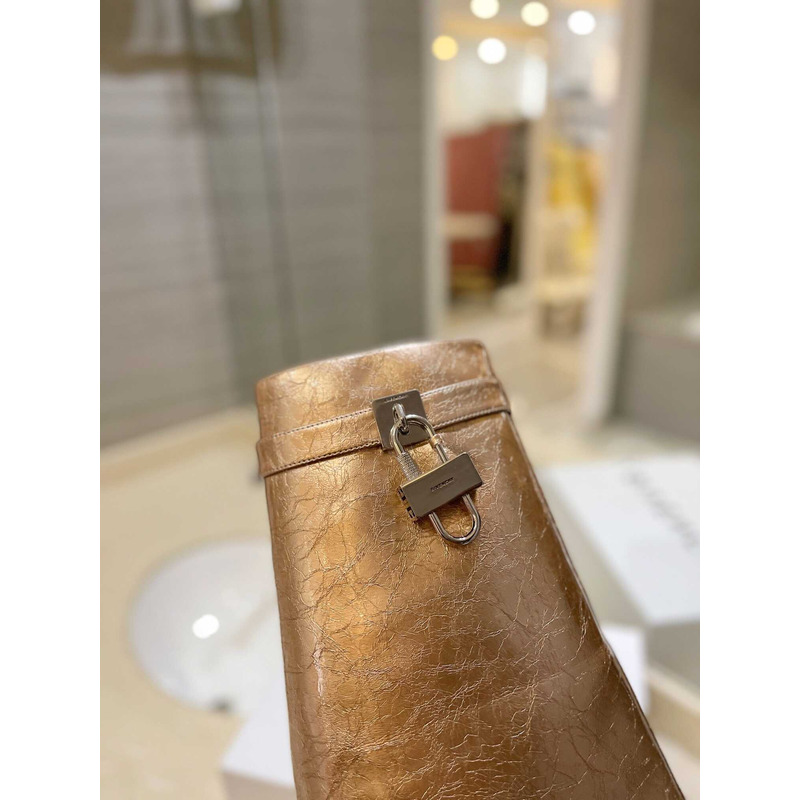 Givenchy Shark Lock Leather Ankle Boots Gold