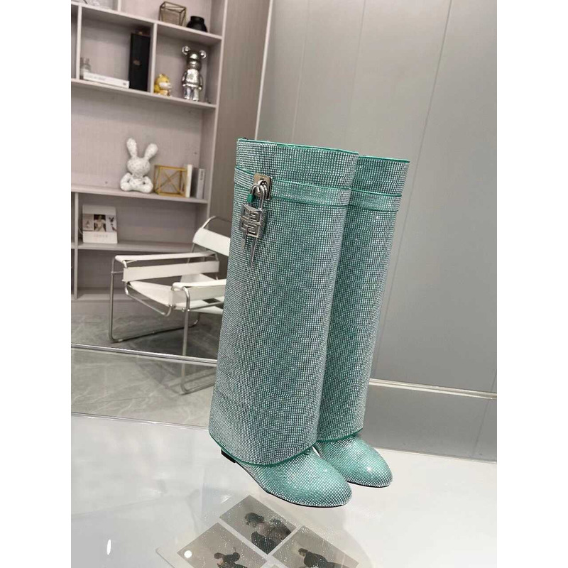 Givenchy Shark Lock Embellished Long Boots Light Green
