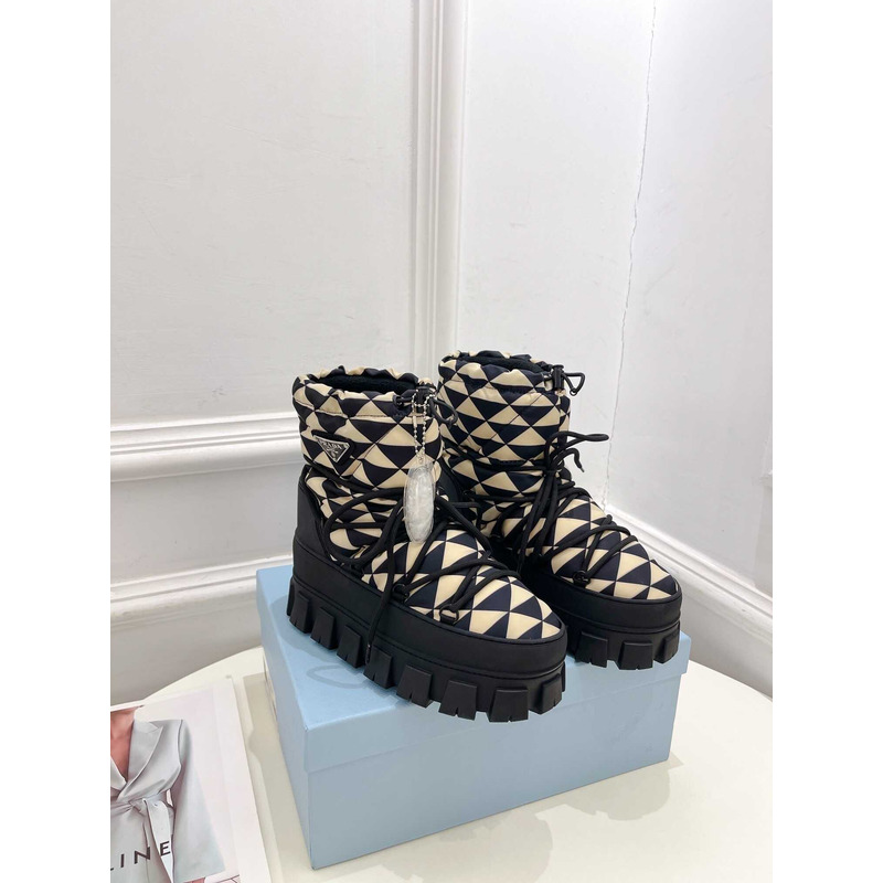 Pra*a logo padded ankle boots beige and black