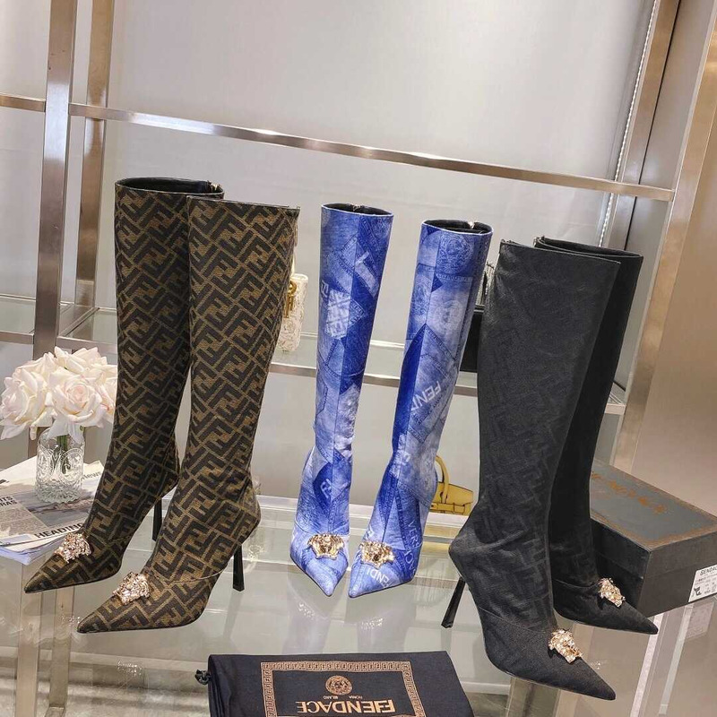 F**di fendace ff jacquard long boots brown