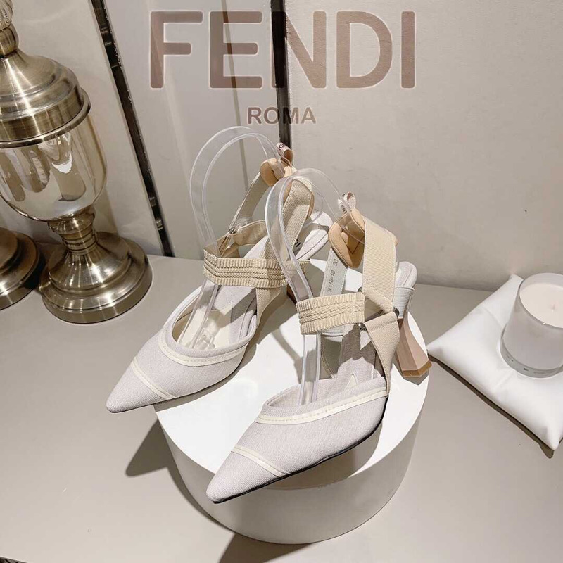 F**di colibrì embroidered high heel slingbacks white