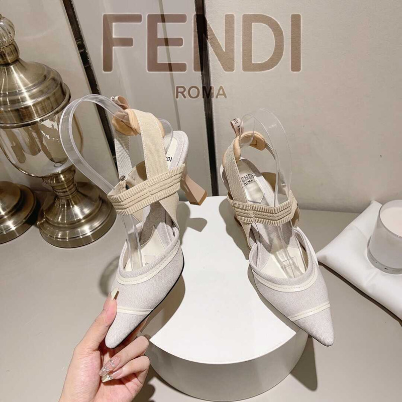 F**di colibrì embroidered high heel slingbacks white