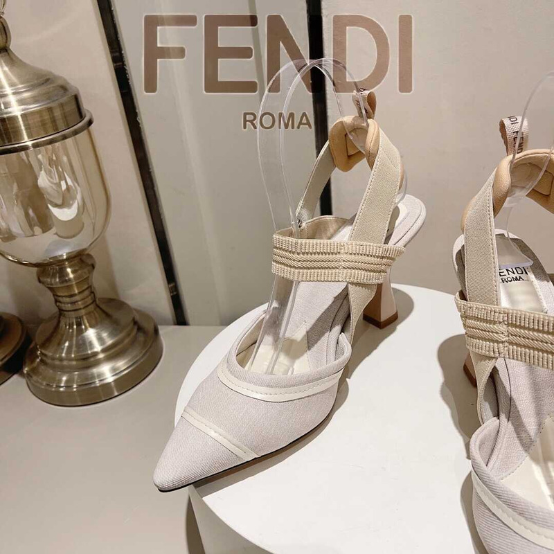 F**di colibrì embroidered high heel slingbacks white