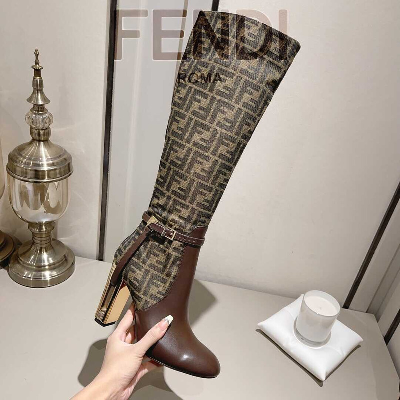 F**di delfina brown leather high heel boots