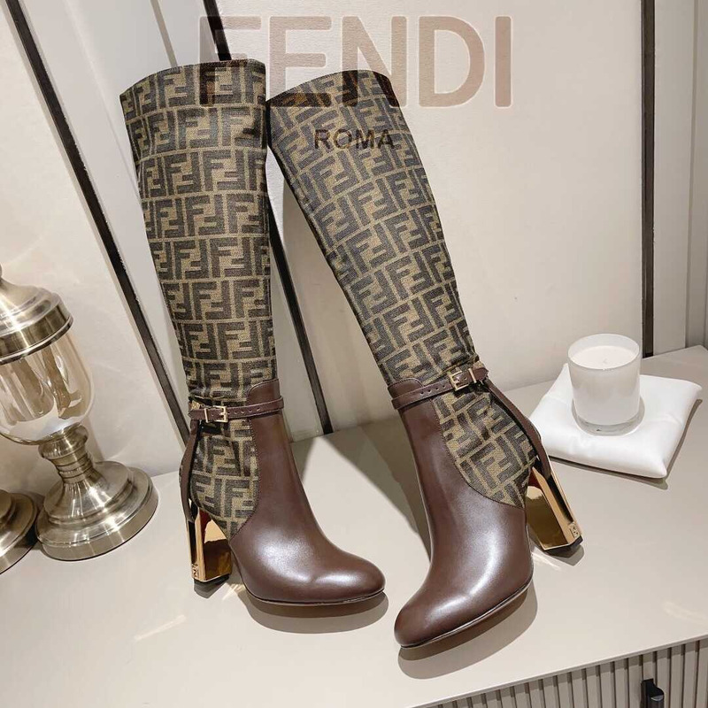 F**di delfina brown leather high heel boots
