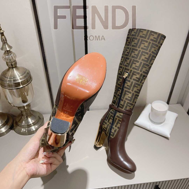 F**di delfina brown leather high heel boots