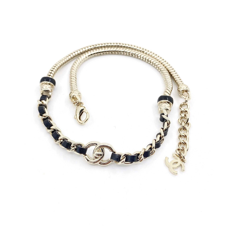 Ch*el cc black leather and metal gold