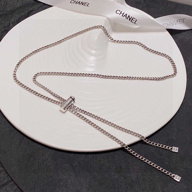 Ch*el cc long pendant necklace silver