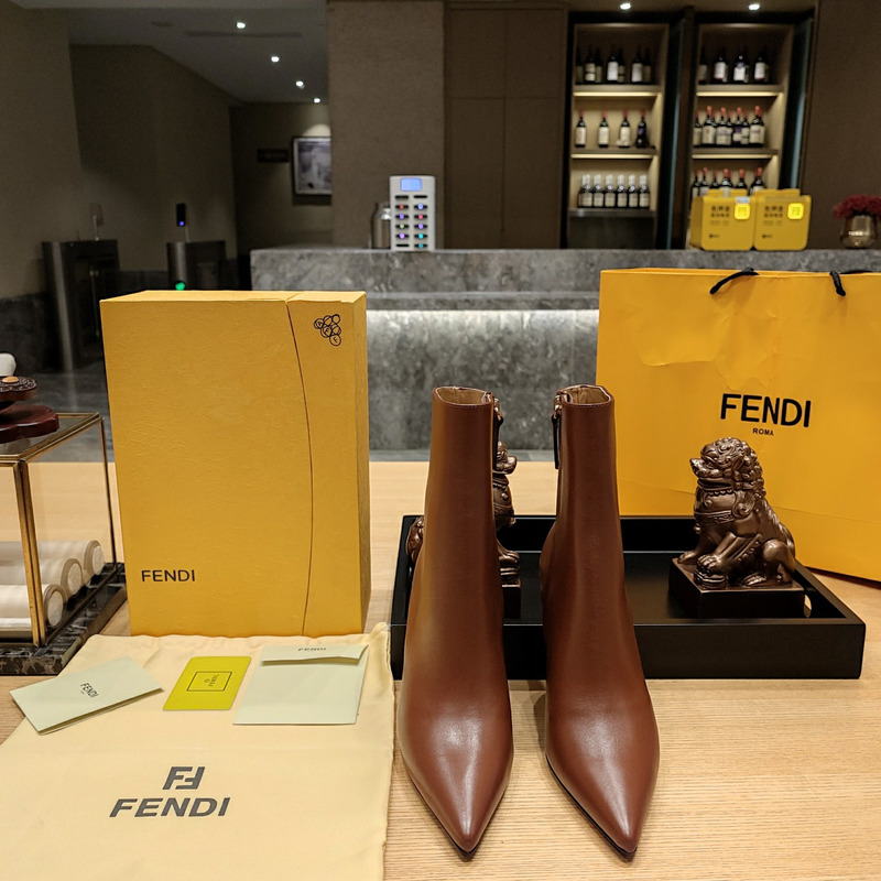 F**di lambskin metallic f-heel ankle booties brown