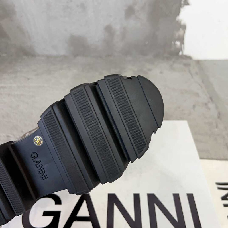 Ganni Patchwork Pullover Leather Ankle Boots Brown And Black