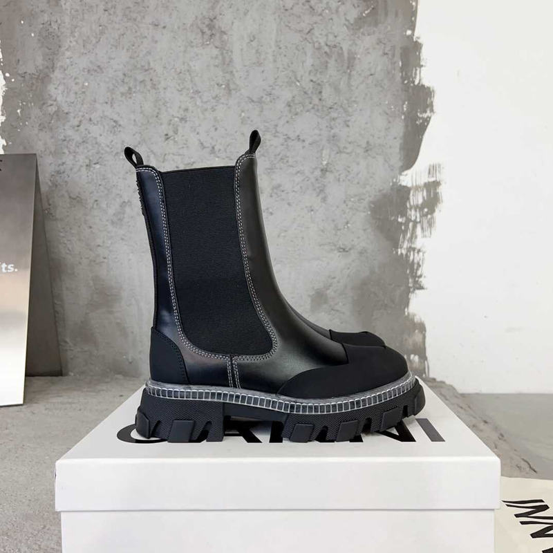Ganni  Pattern Mid-cut Chelsea Boots  Black