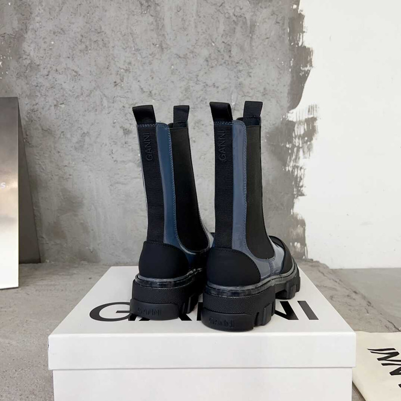Ganni Cleated Mid Chelsea Boots Blue And Black