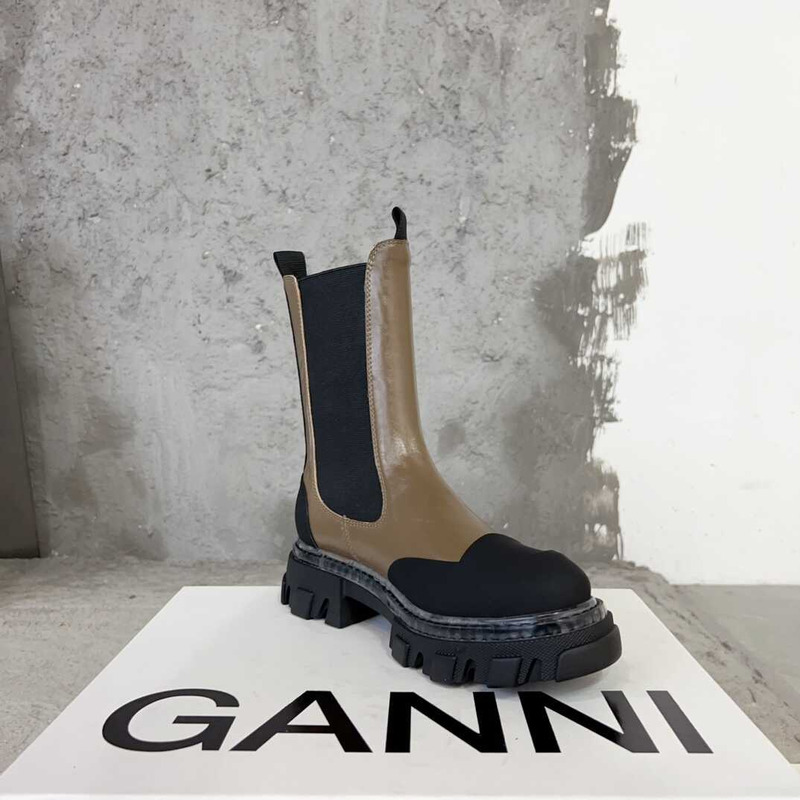 Ganni Cleated Mid Chelsea Boots Brown And Black