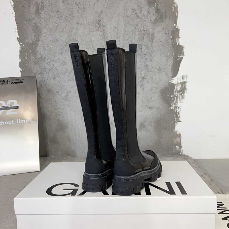 Ganni Cleated High Chelsea Boots Black